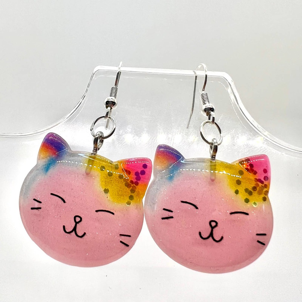 Cat Earrings - Glitter Earrings - Pastel Earrings - Kitty Cat Earrings